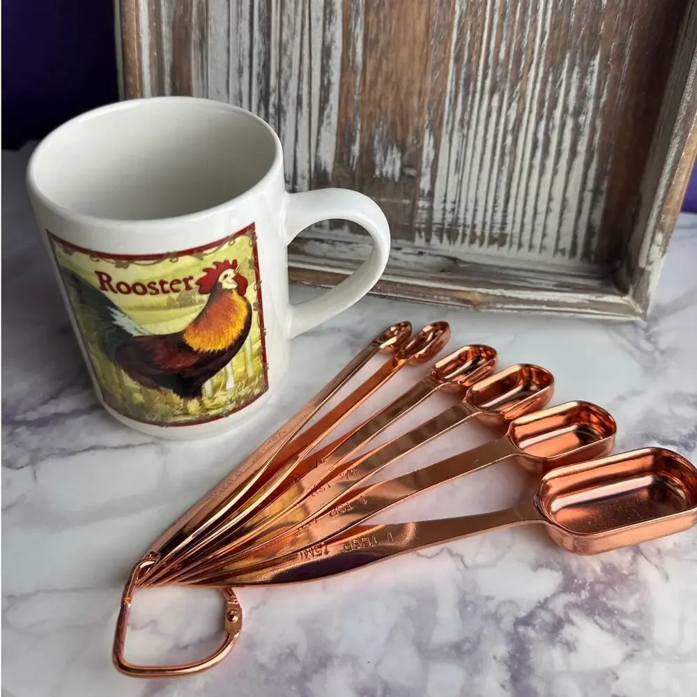 Cozy Vintage Farmhouse Kitchen Bundle Rooster Tea Set Tray Cookbook Copper Decor
